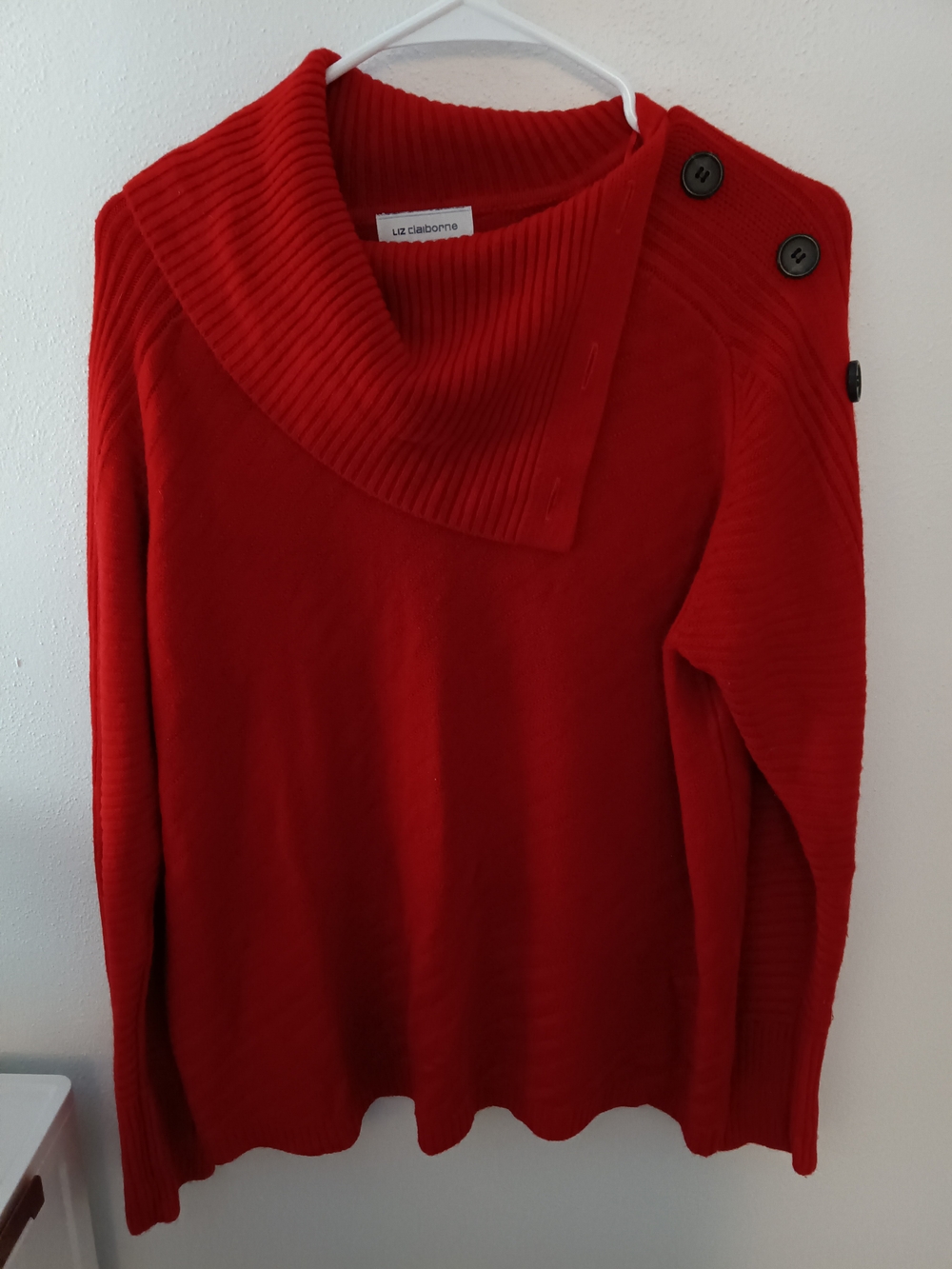 Liz Claiborne Red Button-Shoulder Cowl Sweater